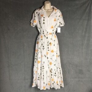 Kindred Anthropologie Floral Embroidered Midi Dress M NWT Ruffle Boho Tiered